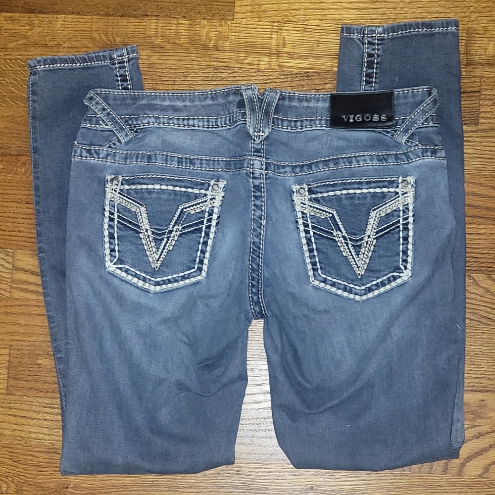 Vigoss Blue Skinny Jeans with Distressed Look Size 7/8 Length 31